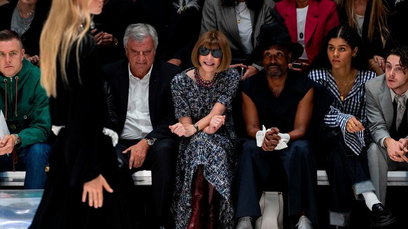Anna Wintour (C) watches the JW Anderson catwalk show for the Spring/Summer 2020 collection on the fourth day of London Fashion Week. Photograph: Niklas Halle’n/EPA/Getty Images