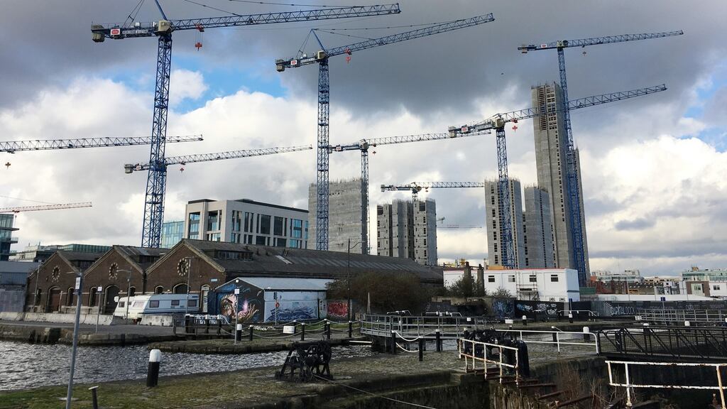 Development construction in the Grand Canal Basin area of Dublin Docklands. Photograph: Bryan O’Brien