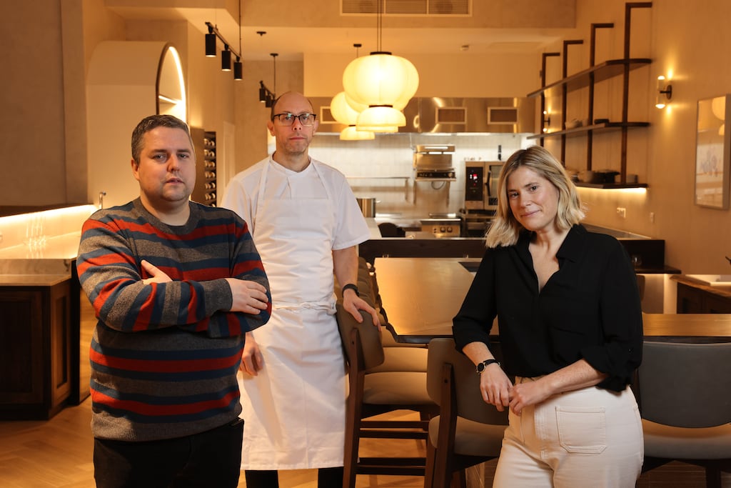 Anthony Smith, James Moore and Jane Frye will open their restaurant, D’Olier Street, in the landmark D’Olier Chambers building in Dublin 2. Photograph: Dara Mac Dónaill