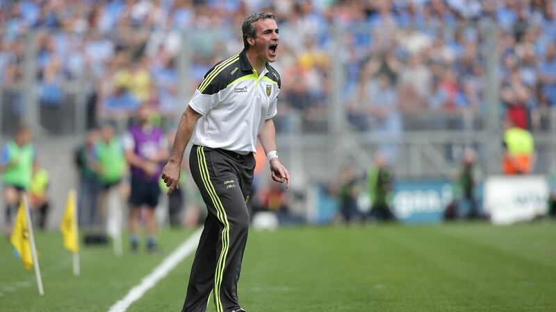 Jim McGuinness on the sideline during the 2014 All-Ireland semi-final between Donegal and Dublin at Croke Park. Photograph: Morgan Treacy/Inpho