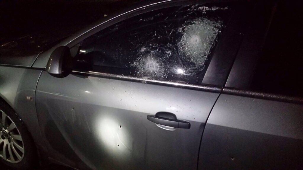 One PSNI officer had been looking out the passenger window of an armoured car (above) in Belfast on Thursday evening when two shots struck the bullet-proof glass. Dissident republicans are suspected of being behind the attack. Photograph: PSNI