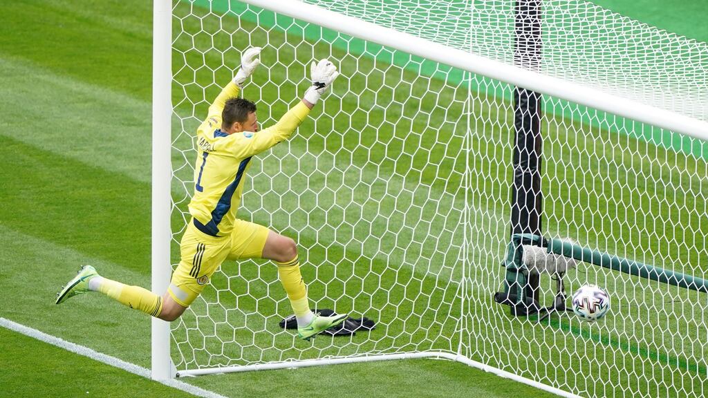Scotland goalkeeper David Marshall is beaten by Patrick Schick’s 50-yard effort at Hampden Park. Photograph: Owen Humphreys/PA