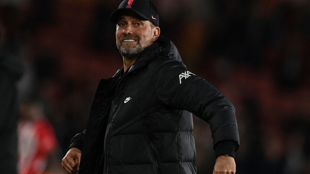 Liverpool’s German manager Jurgen Klopp celebrates after beating Southampton. Photograph: Glyn Kirk/AFP via Getty