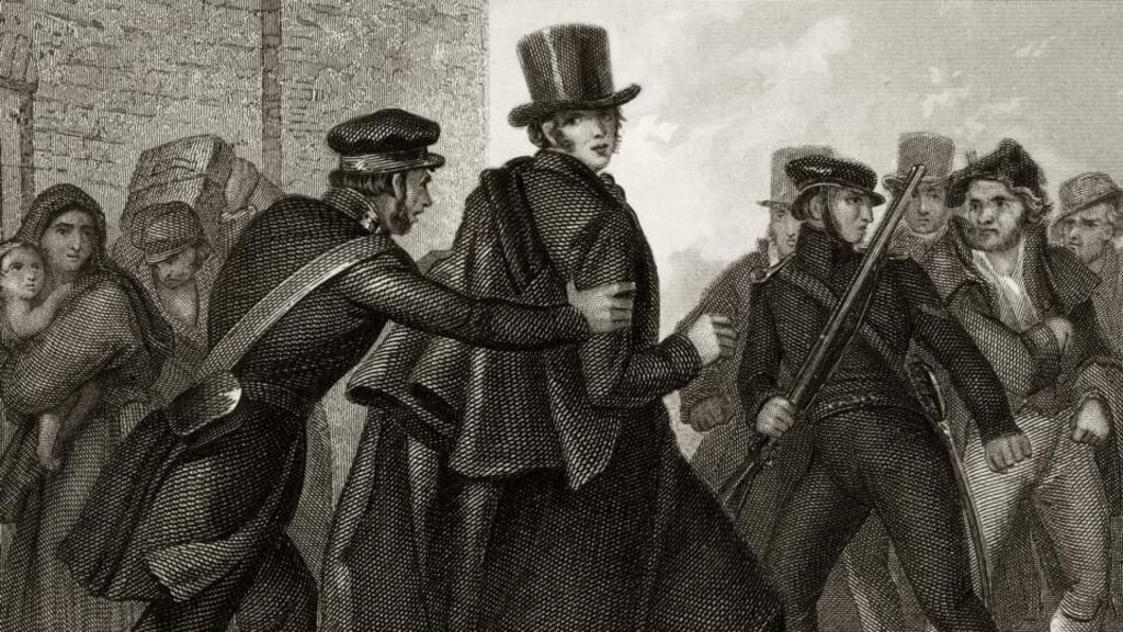 ‘William Smith O’Brien was an inveterate traveller and prolix writer before and after his penal exile.” Above, Smith O’Brien is arrested after leading a failed attack on police at Ballingarry, Co Tipperary. Image: Hulton Archive/Getty Images