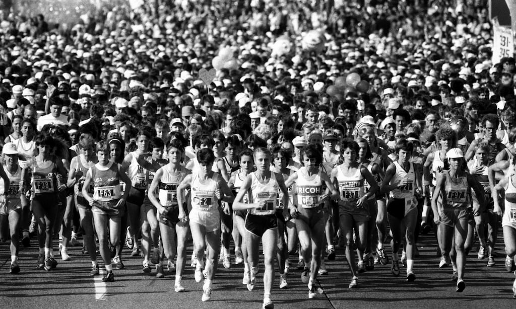 Grete Waitz leading a pack of New York City Marathon runners. Photograph: Gene Kappock/NY Daily News via Getty Images