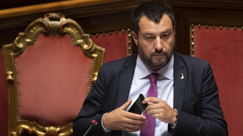 Italian deputy-premier and interior minister Matteo Salvini addresses the Senate in Rome, on Thursday. Buzzfeed has reported that a close aid to Mr Salvini held talks with Russian businessmen soliciting financing worth more than €1bn. Photograph:  Claudio Peri/EPA