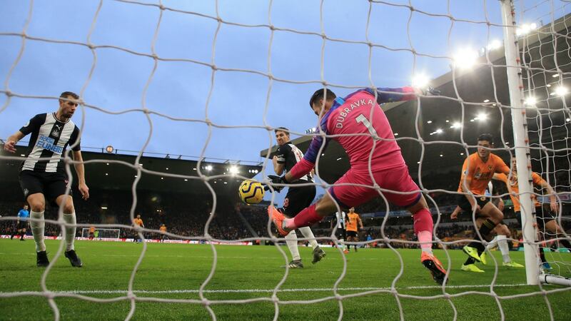 Newcastle United goalkeeper Martin Dubravka makes a save during his side’s draw with Wolves. Photograph: Nick Potts/PA