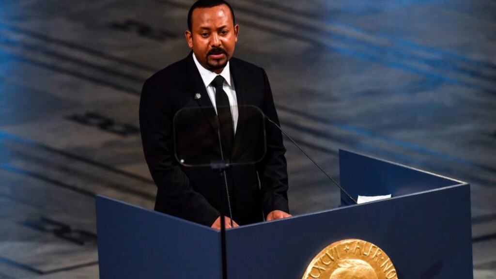 Ethiopia’s prime minister and Nobel Peace Prize winner Abiy Ahmed:  recognised for bringing an end to conflict between Ethiopia and neighbouring Eritrea, along with domestic reforms. Photograph: Fredrik Varfjell/AFP