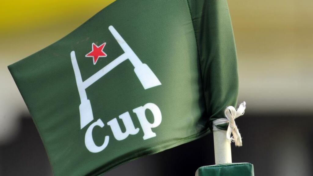 The official flag of the Heineken Cup rugby union match Clermont Auvergne vs. Saracens is pictured on the pitch of the Marcel Michelin stadium on October 9, 2010 in Clermont-Ferrand. AFP PHOTO / THIERRY ZOCCOLAN (Photo credit should read
Rugby’s Heineken Cup is called the H Cup in France due to restrictions on alcohol sponsorship. Photograph:
thierry zoccolan/afp/
Getty