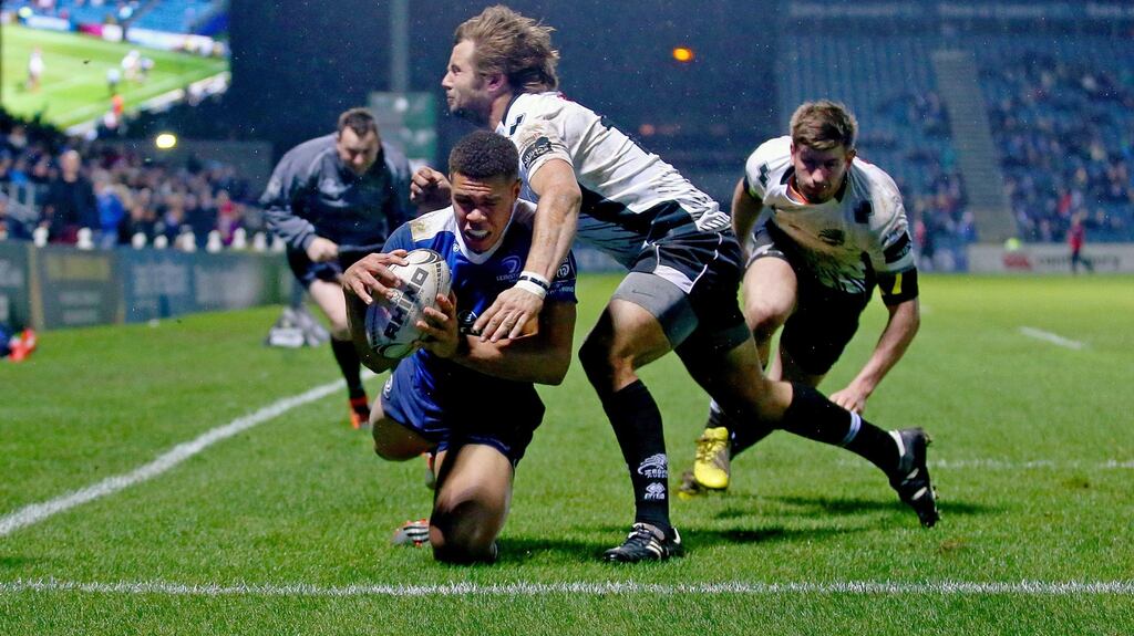 Adam Byrne scores Leinster’s fourth try in the province’s victory against Zebre earlier this month in the RDS. Photograph: Donall Farmer/Inpho