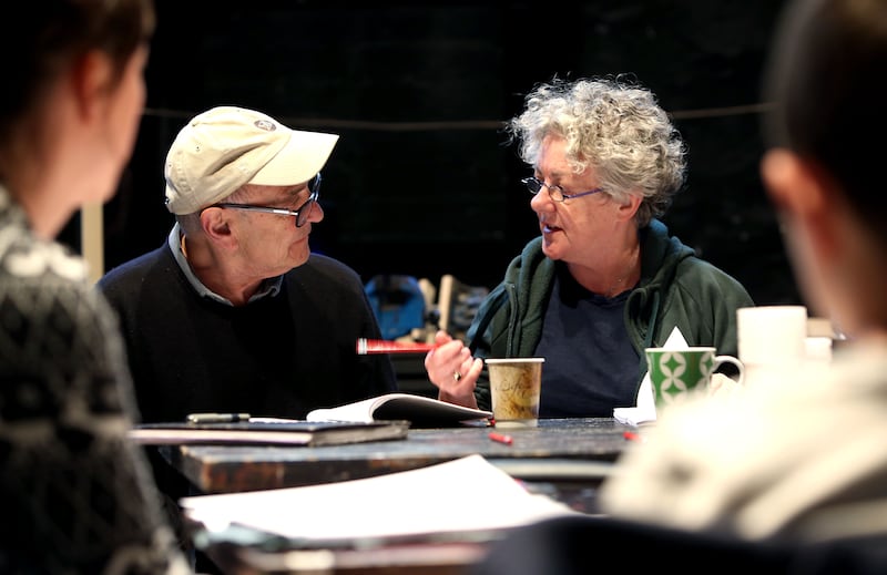 Tom Murphy and director Garry Hynes during rehearsals for his play Brigit, which Druid staged in 2014 as part of a double bill with Bailegangaire. Photograph: Druid