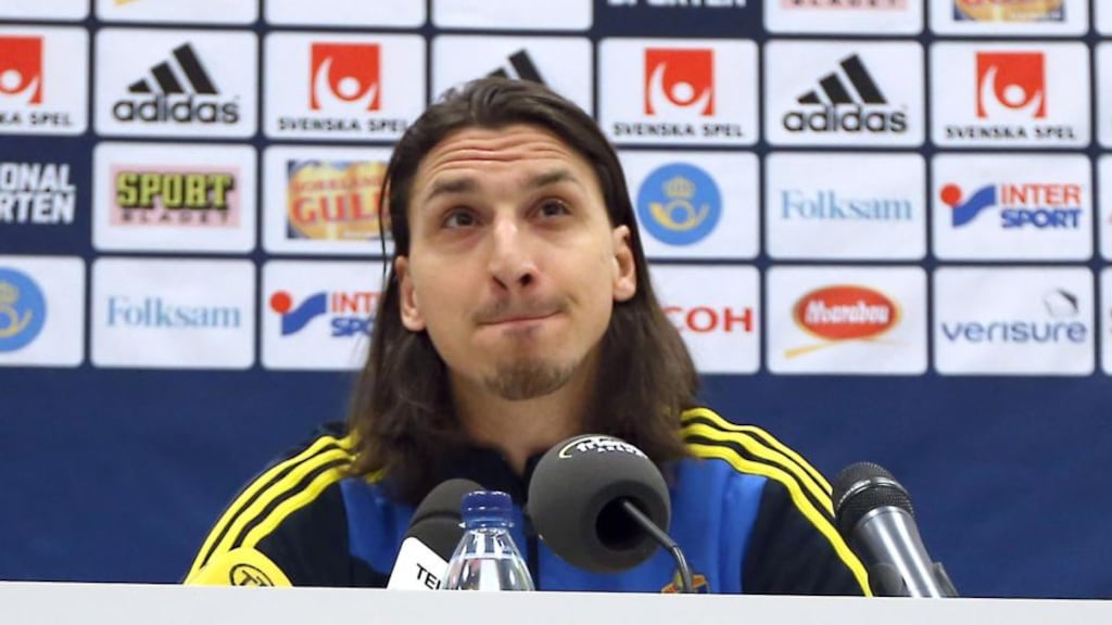 Zlatan Ibrahimovic speaks to the press. Photograph: Inpho