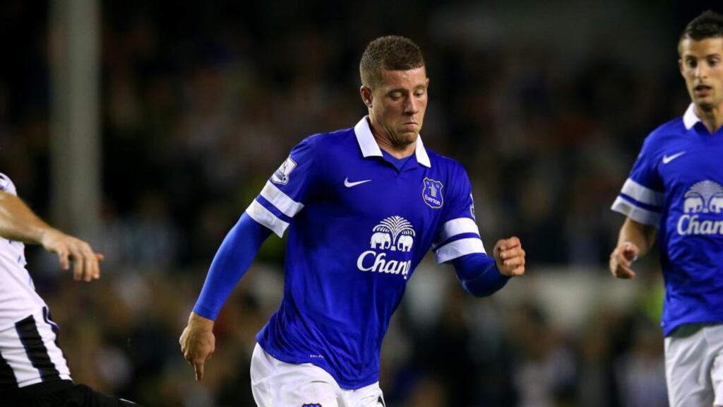 Ross Barkley in action against Newcastle at Goodison Park last night. Photograph: Julian Finney/Getty Images