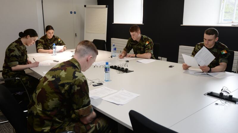 Defence Forces cadets undertaking HSE training at Dr. Steevens’ Hospital for contact tracing. File photograph: Alan Betson