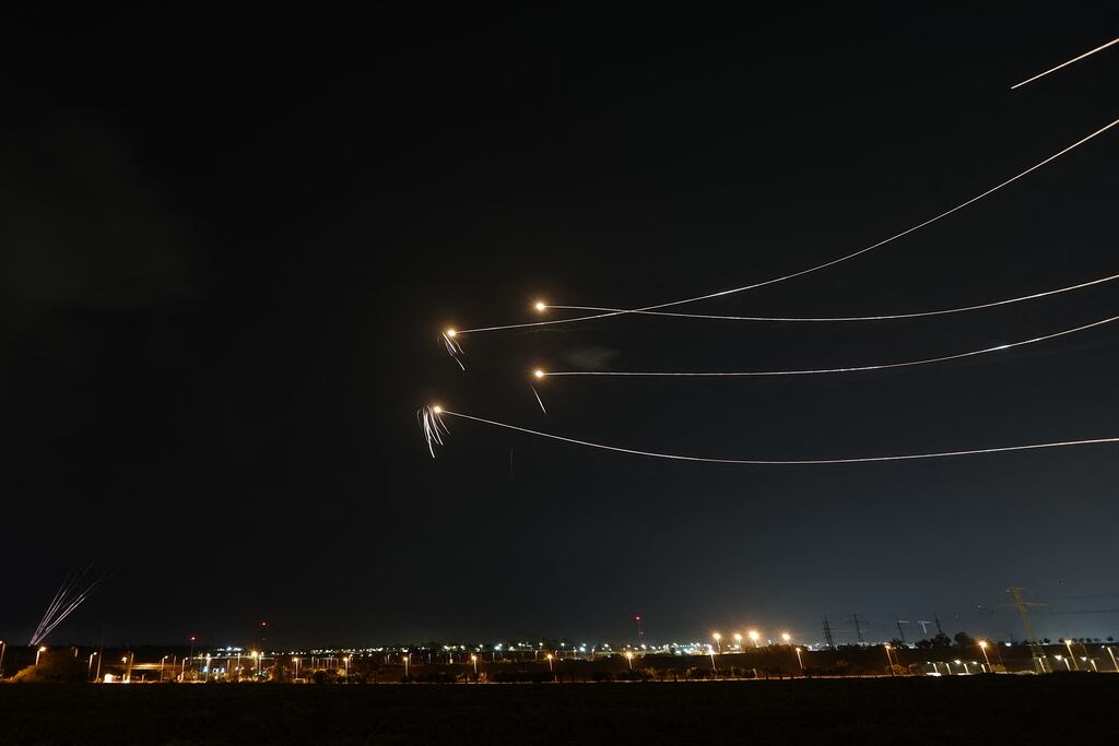 The Israeli Iron Dome defence system intercepts rockets launched from Gaza in the southern city of Sderot. Photograph: Jack Guez/AFP via Getty Images