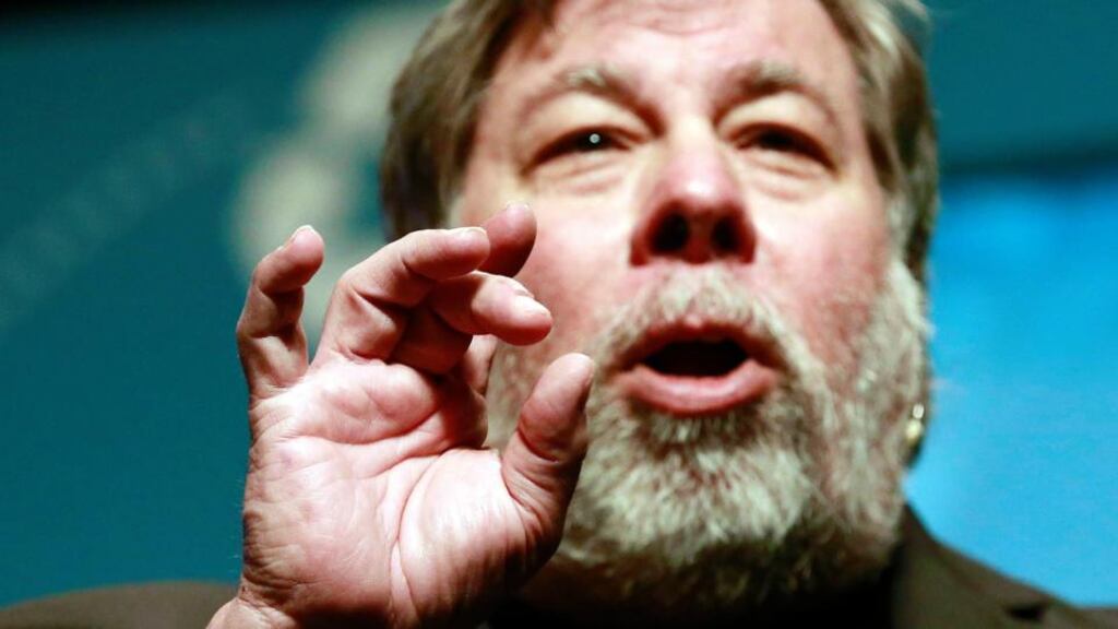 Apple co-founder Steve Wozniak reacts during his talk at the EBN Congress, one of Europe’s largest business events which is being held inDerry. Photograph: Cathal McNaughton/Reuters
