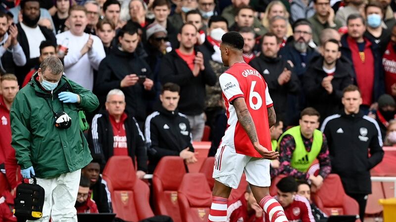 Gabriel was sent off in Arsenal’s 2-1 defeat to Manchester City. Photograph: Neil Hall/EPA