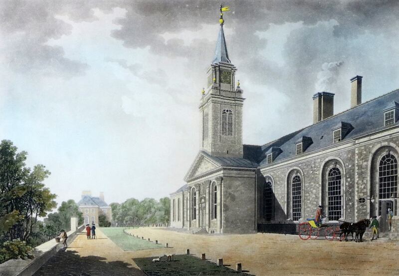 One of a series of 25 hand-coloured prints of Dublin city following the style of James Malton