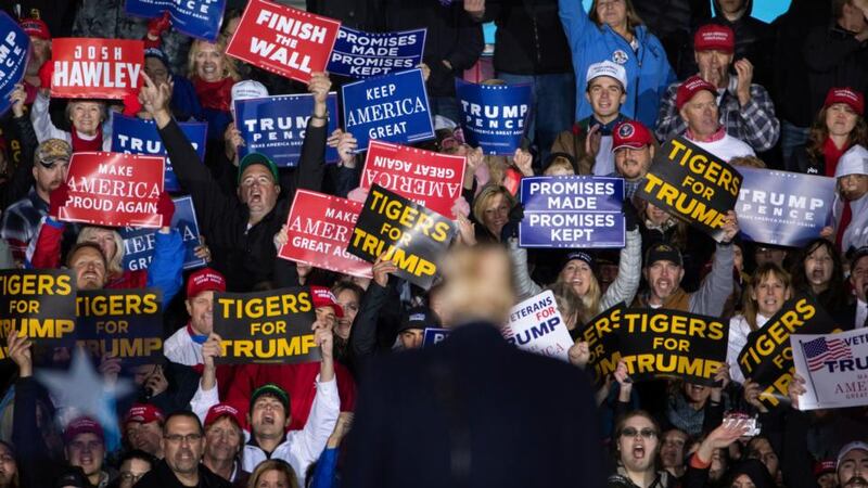 Trump rally: Rihanna’s Don’t Stop the Music and Guns N’ Roses’ Sweet Child o’ Mine have been slotted into the playlist the US president uses to fire up his supporters. Photograph: Jim Lo Scalzo/EPA