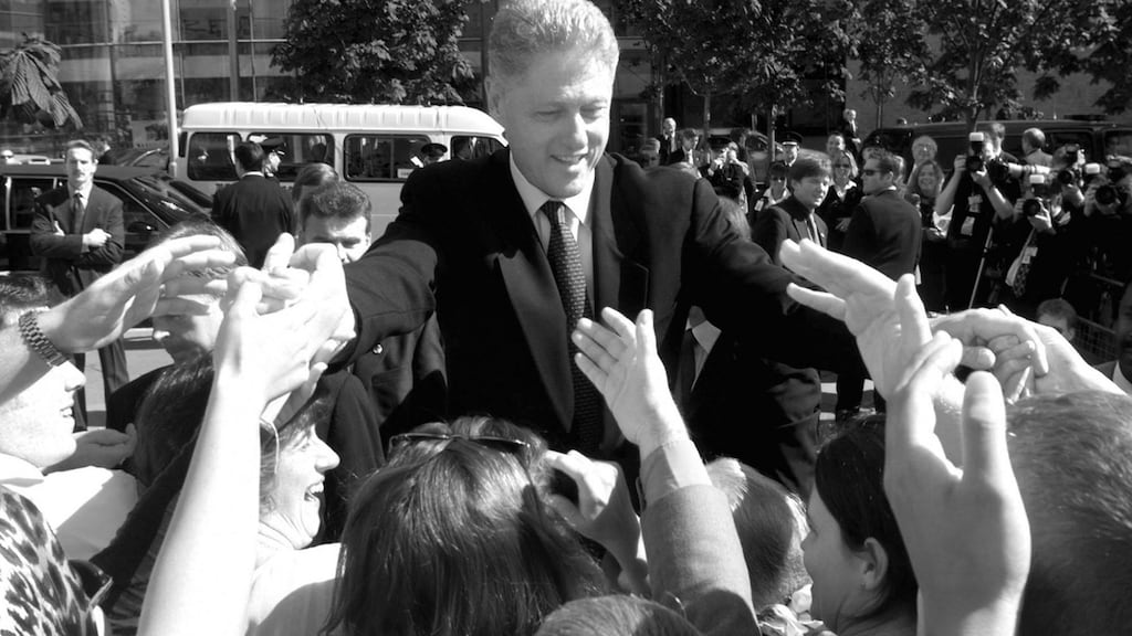US president Bill Clinton greets wellwishers outside the Waterfront Hall in Belfast in 1998. Photograph: Doug Mills/AP