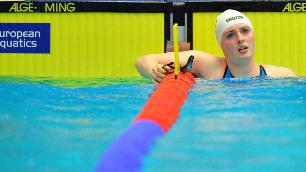 Ireland’s Fiona Doyle after her 50m Breaststroke heat this morning. Photograph: Andrea Staccioli/Inpho