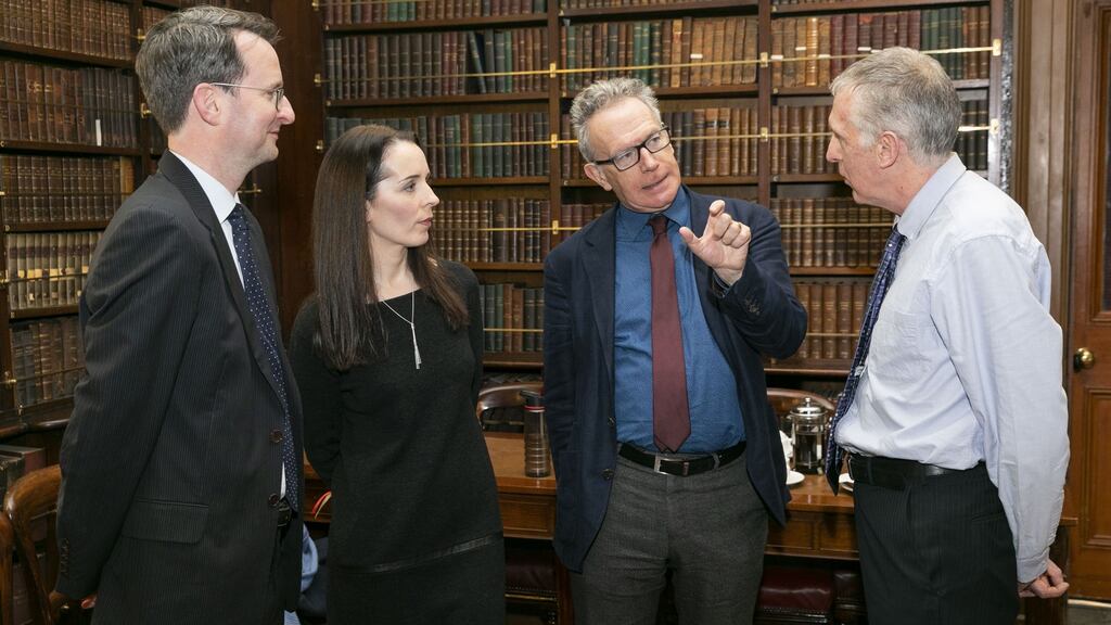 Prof Patrick Geoghegan, chair of the board of the DIB, Dr Kate O’Malley, managing editor of the DIB),  Fintan O’Toole, who gave a lecture on biography at the launch, and Dr James Quinn, editor of volume 11 and co-editor with Prof James McGuire of volume 10 of the DIB. Photograph: Johnny Bambury