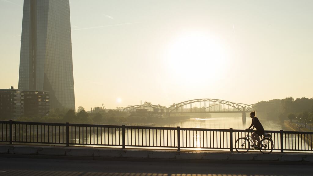 The ECB headquarters in Frankfurt, Germany. Mario Draghi is due to hold a press conference at 1.30pm on Thursday. Photograph: Bloomberg