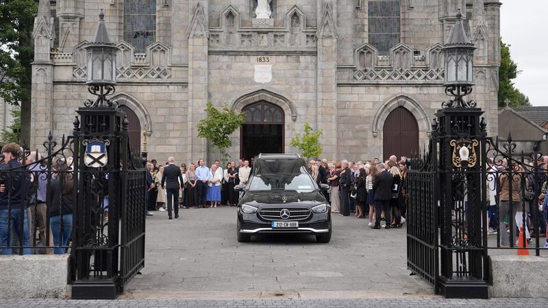 The hearse carrying the coffin of Martha Nolan-O'Slatarra leaves the Cathedral of the Assumption in Carlow following her funeral Mass. Photograph: Niall Carson/PA Wire