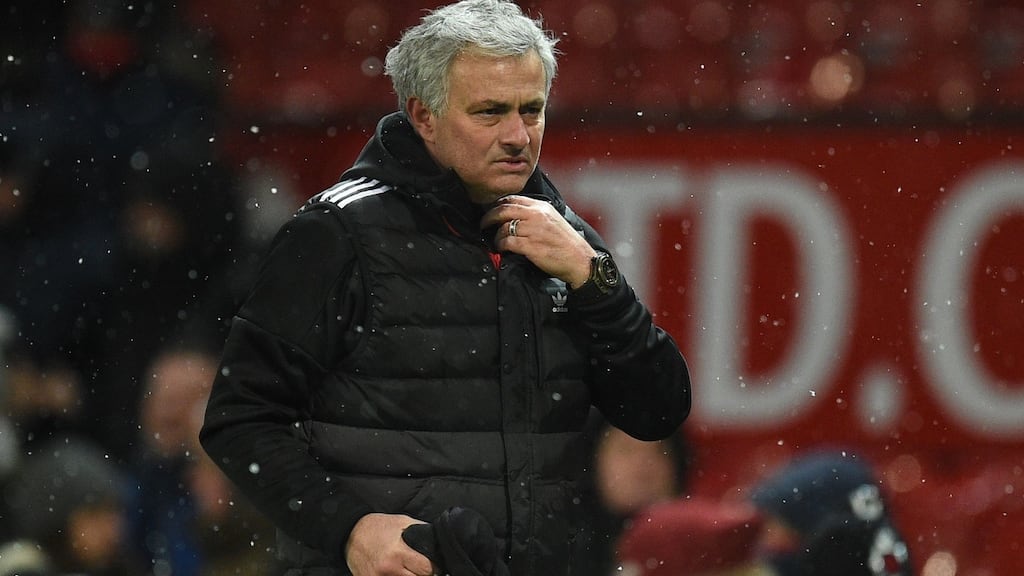 Manchester United manager Jose Mourinho leaves the pitch after the FA Cup quarter-final win over Brighton and Hove Albion. Photo: Oli Scarff/Getty Images