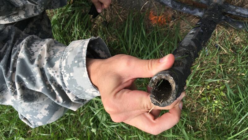A section of removed water pipe in Flint. Photograph: Jacob Abernethy