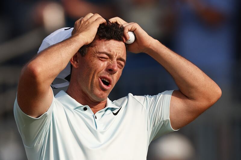 Rory McIlroy reacts after finishing the 18th hole during the final round of the US Open at Pinehurst. Photograph: Jared C Tilton/Getty