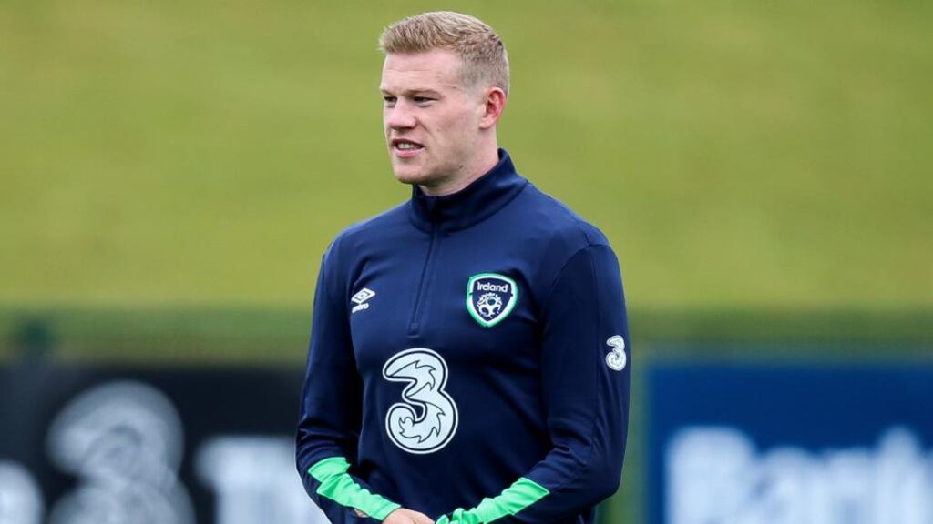 Potential Republic of Ireland captain James McClean in training ahead of his club’s friendly against Mexico on Thursday. Photograph: Gary Carr/Inpho