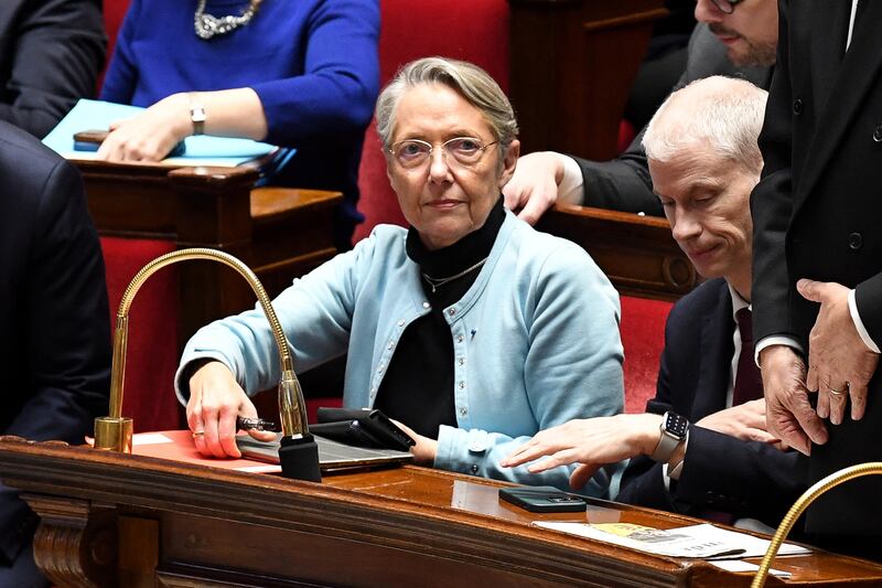 French prime minister Elisabeth Borne reacts after the government survived a second no-confidence motion at the French National Assembly. Photograph: Bertrand Guay/AFP via Getty Images