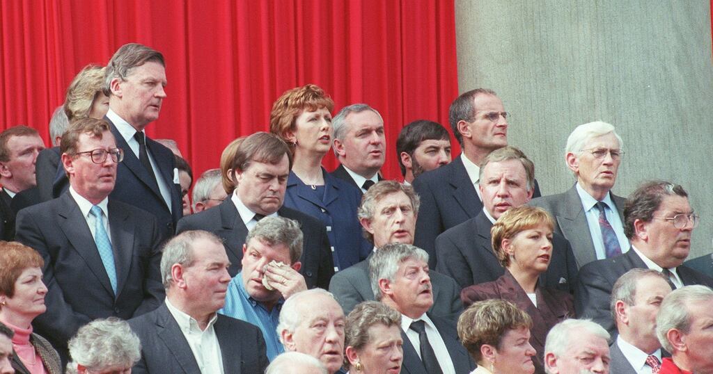 President Mary McAleese and taoiseach Bertie Ahern attending a commemorative service in Omagh with other political leaders a week after the bombing in August 1998. Photograph: Alan Betson/The Irish Times