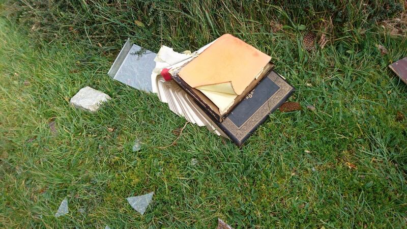 The church’s Bible was ripped and thrown through one of the windows, smashing the glass
