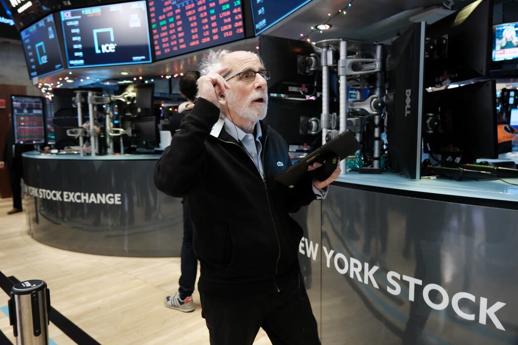 Stock trader Peter Tuchman working on the floor of the NYSE this week. Fears of a looming US recession have intensified. Photograph: Spencer Platt/Getty Images