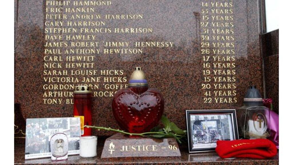 Tributes to those who died in the Hillsborough disaster at the memorial at Anfield. A service will be held today to mark the 22nd anniversary of the tragedy. 96 Liverpool fans died in the crush at the Leppings Lane end of the Sheffield stadium in 1989. - (Photograph: Peter Byrne/PA Wire)