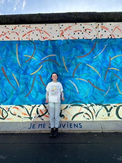 Kate Regan pictured at the Berlin Wall