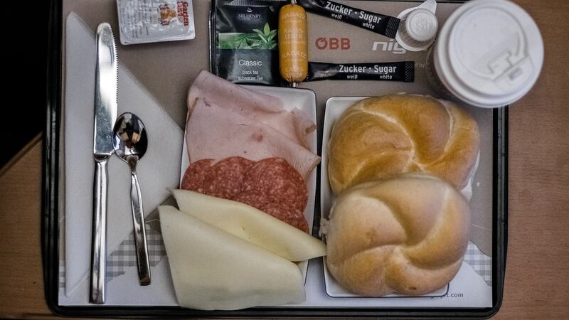 Breakfast is served at 7:05am during a Nightjet trip. Photograph: Maxim Babenko/The New York Times