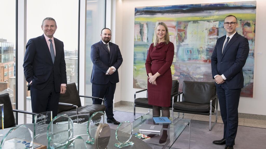 Arthur Cox managing partner Geoff Moore; Conor McCarthy, who will head up the London office; partner and chair of the firm Orla O’Connor; and Darragh Geraghty, who will head up the New York office