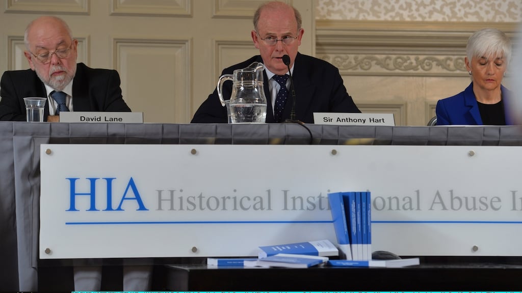 Retired judge Sir Anthony Hart (centre) with David Lane and Geraldine Doherty: debunked decades of “ill-informed comment, half-truths and deliberate misrepresentations masquerading as established facts”. Photograph: Colm Lenaghan/Pacemaker