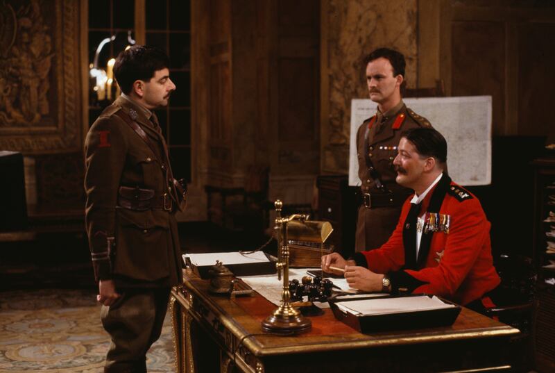 Left to right: Rowan Atkinson, Tim McInnerny and Stephen Fry in Blackadder Goes Forth, September 1989. Photograph: Don Smith/Radio Times/Getty Images