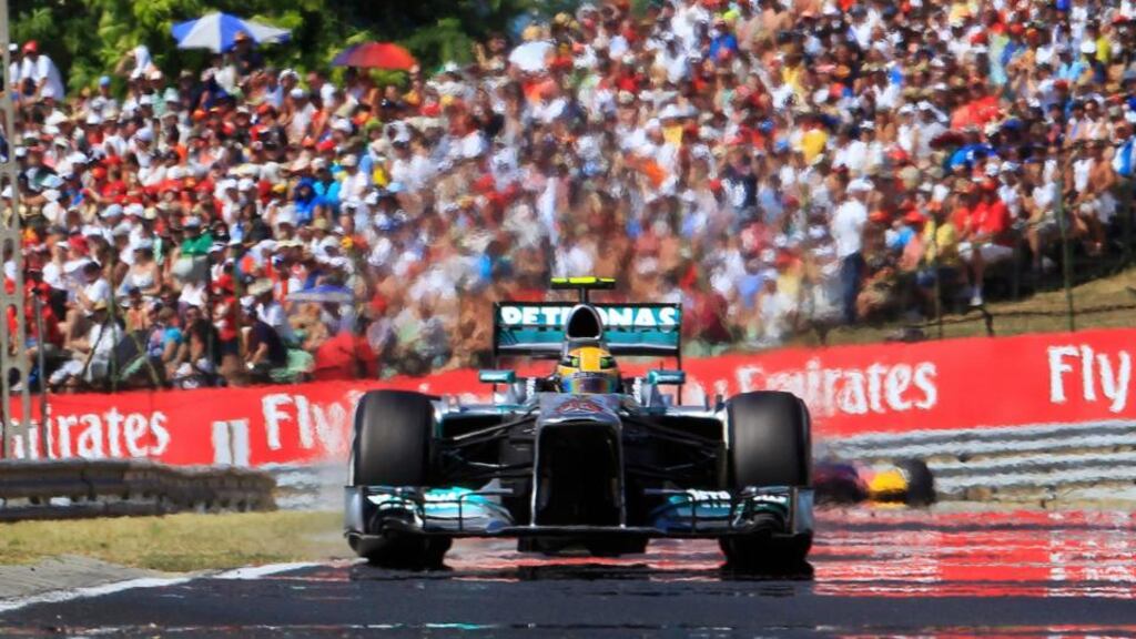 Mercedes driver Lewis Hamilton in action on his way to winning the the Hungarian F1 Grand Prix at the Hungaroring circuit. Photograph: Bernadett Szabo/Reuters
