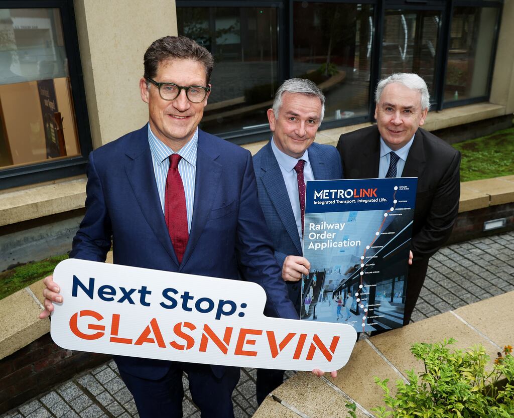 Minister for Transport Eamon Ryan (left) with Aidan Foley, project director for MetroLink and Hugh Creegan, deputy CEO of the National Transport Authority at the launch of the latest phase of the MetroLink project last year. The project is one of many that could be "undermined" by a shortage of skilled engineers, according to Engineers Ireland. Photograph: Maxwells