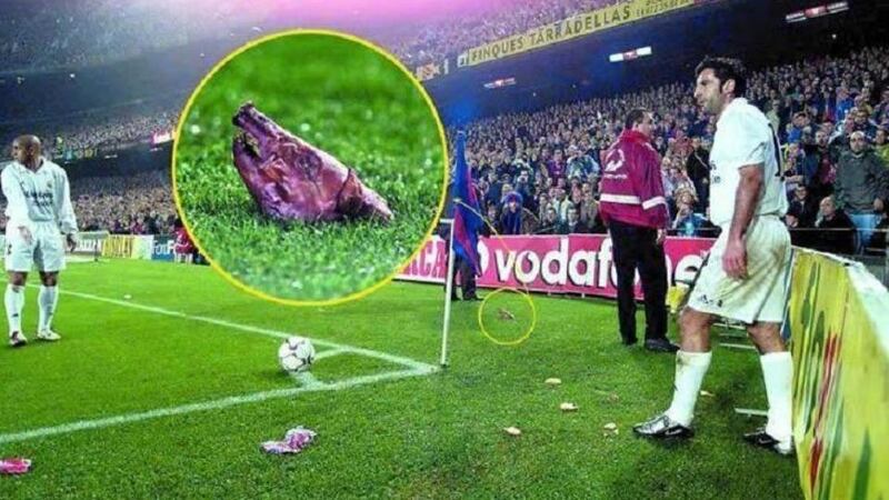 Figo’s transfer from Barcelona to Real Madrid prompted a fan to throw a pig’s head towards the player when the sides met.