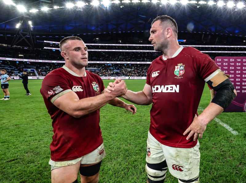 Ben Earl and Tadhg Beirne after Saturday's game. Photograph: Billy Stickland/Inpho