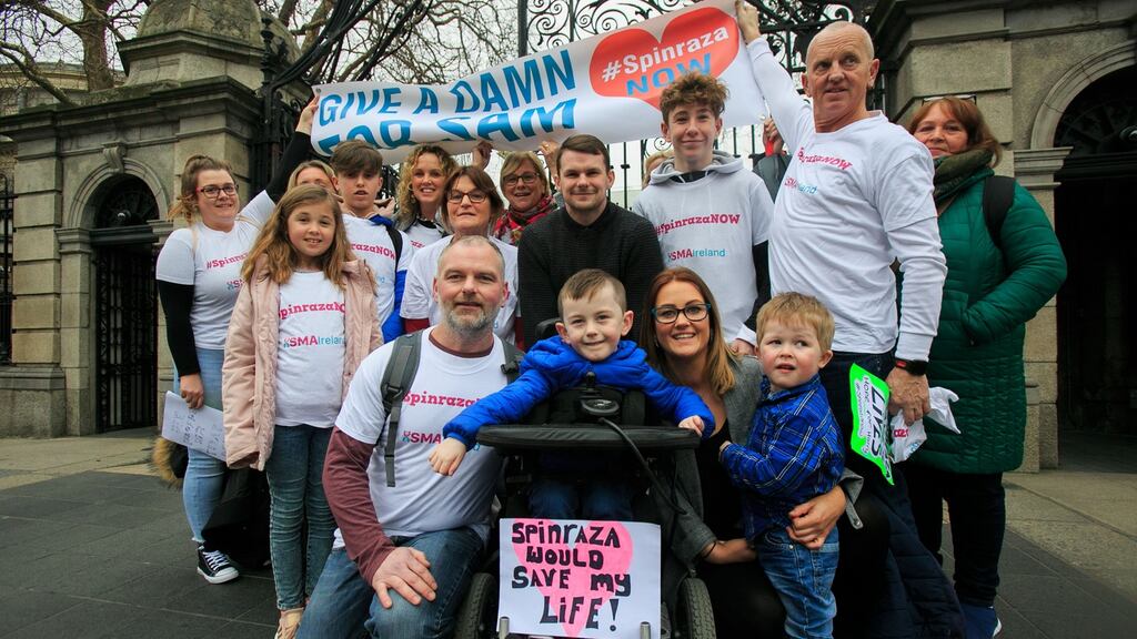 Protesters at Leinster House, Dublin in February called for the HSE to approve Spinraza for children who have spinal muscular atrophy. Photograph: Gareth Chaney/Collins