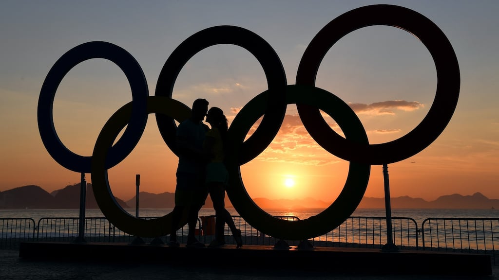 The Olympics Rings at sun rise on Copabana Beach on Saturday in Rio de Janeiro, Brazil. An Irishman has been arrested for ticket touting at the Olympic Games and is being held in prison by order of a Brazilian judge in Rio de Janeiro. Photograph: Getty Images