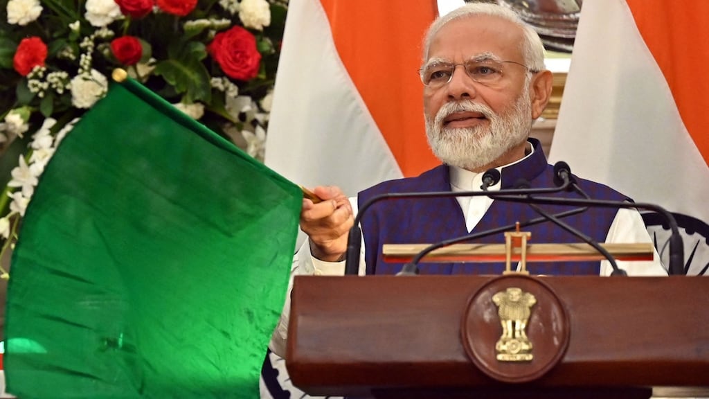 Indian prime minister Narendra Modi: Two mayors from Modi’s party claim their community’s ‘beliefs and sentiments’ were ‘unpleasantly affected’ when they encountered meat shops. Photograph: Prakash Singh/AFP via Getty