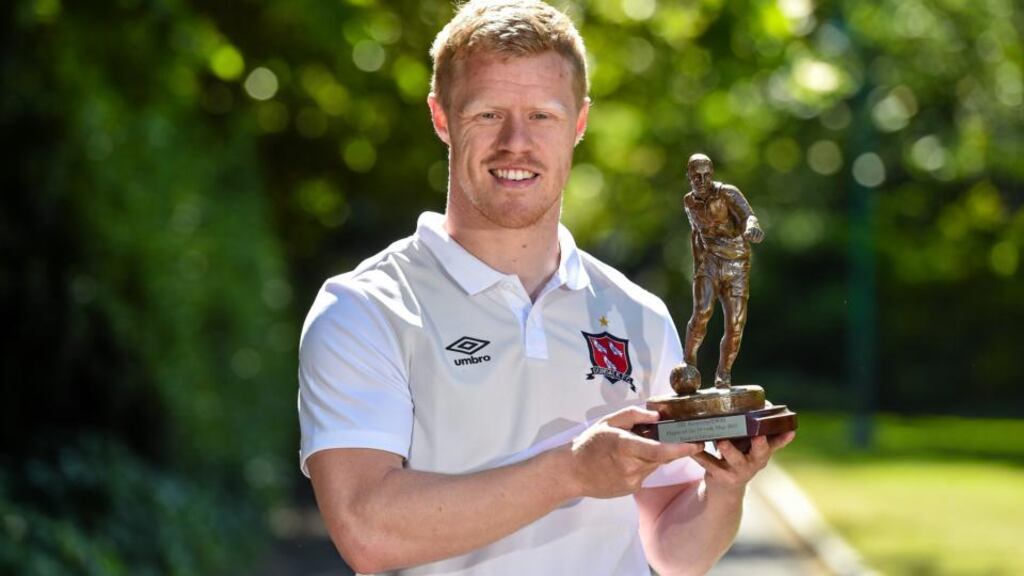 Dundalk player Daryl Horgan was presented with the SSE Airtricity/SWAI Player of the Month award for May on Tuesday. Photograph: Matt Browne/Sportsfile
